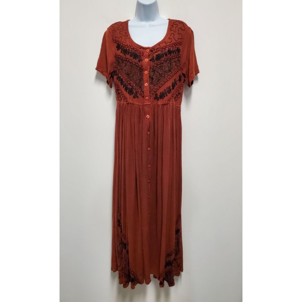 Vintage Select Burnt Orange With Embroidery Maxi Dress Size M